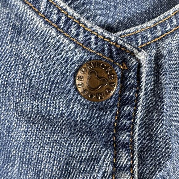 Walt Disney World Jean Jumper Dress Women's Large Blue Jean Mickey Mouse Snap Up - Picture 4 of 13